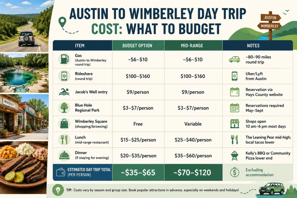 Austin to Wimberley Day Trip Cost
