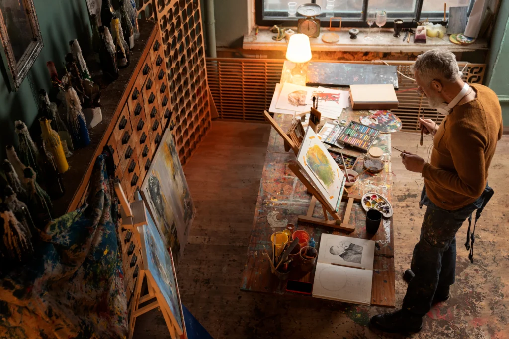 man painting indoors