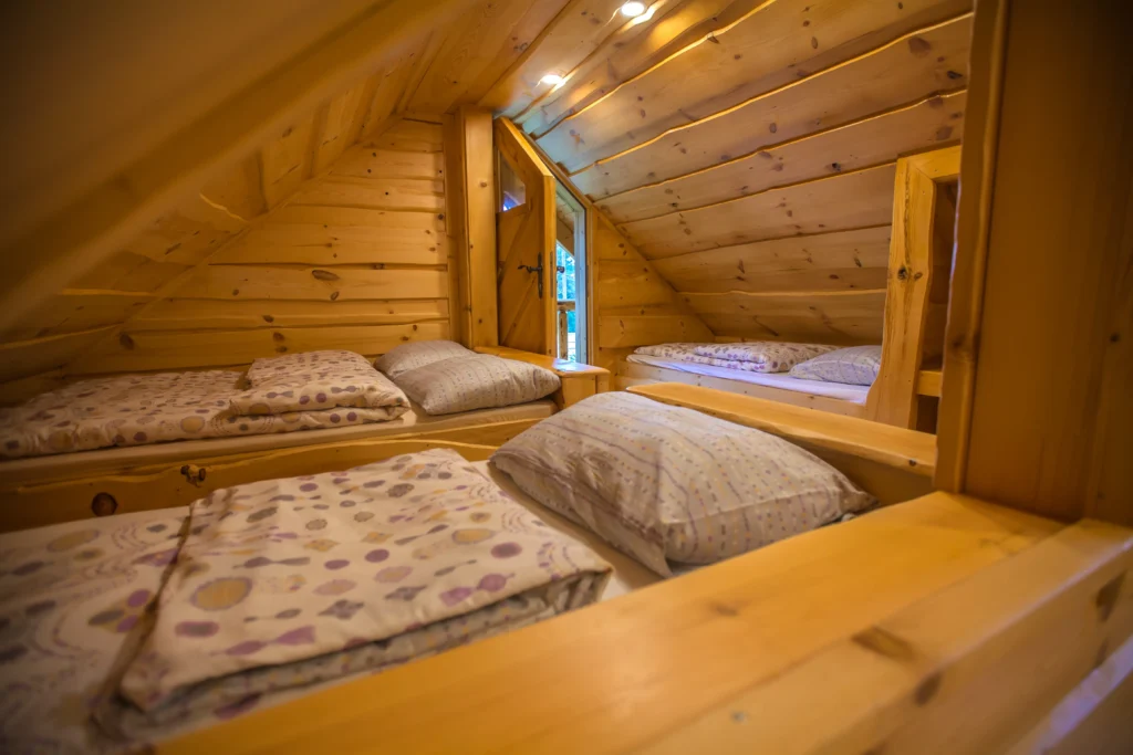 Interior of a log cabin accommodation