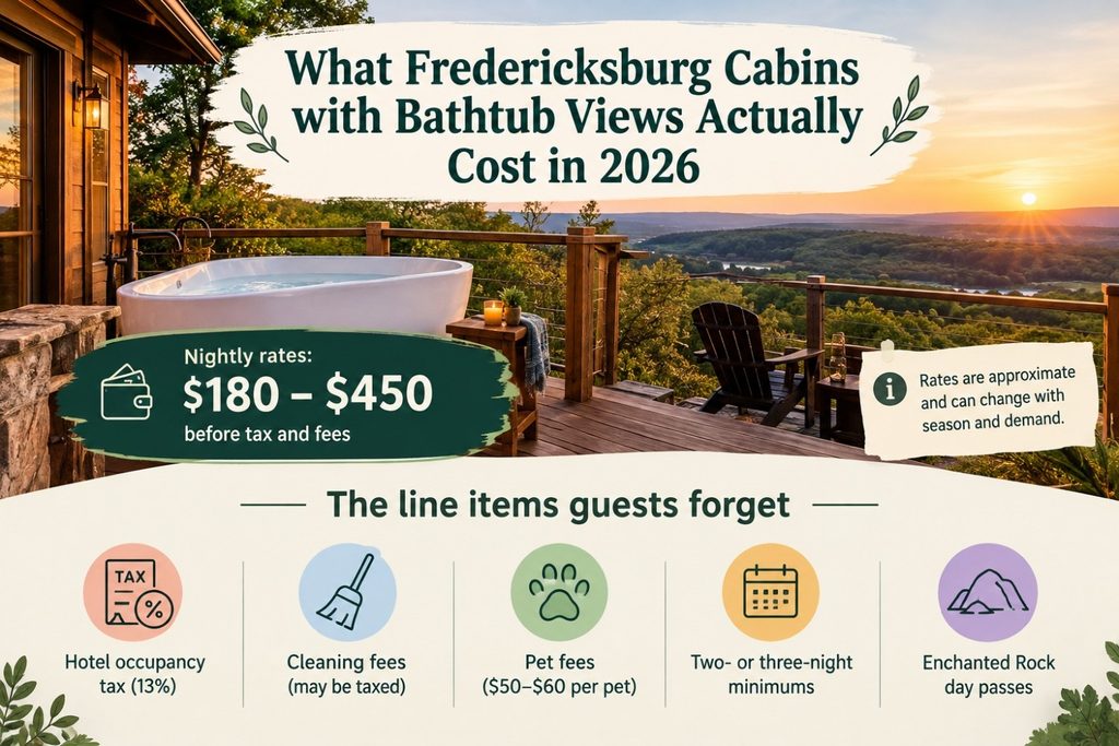 What Fredericksburg Cabins with Bathtub Views Actually Cost in 2026